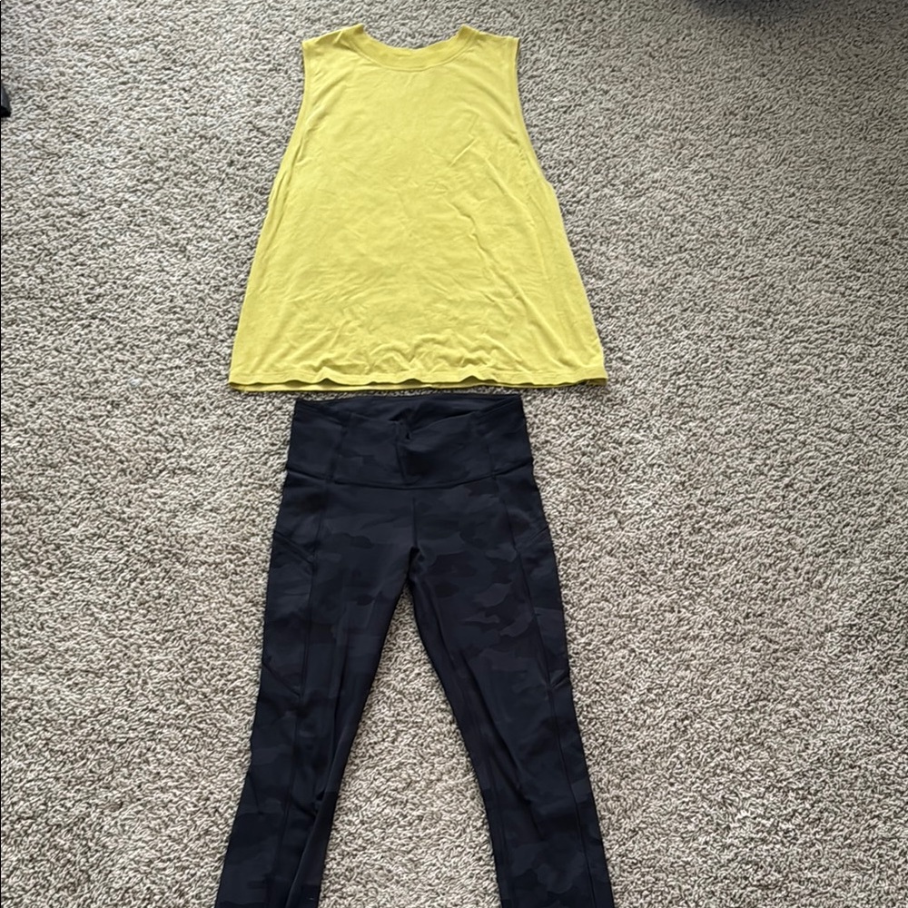 Lululemon Athletica Yellow Tank and Black Leggings